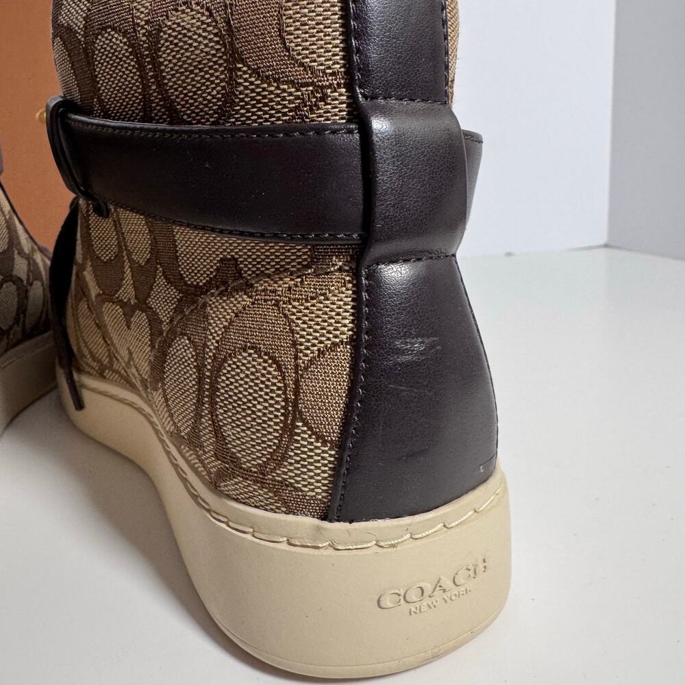 Coach Ray Outline Signature High Top Sneakers Khaki Chestnut 6.5 New Defect - Picture 10 of 14